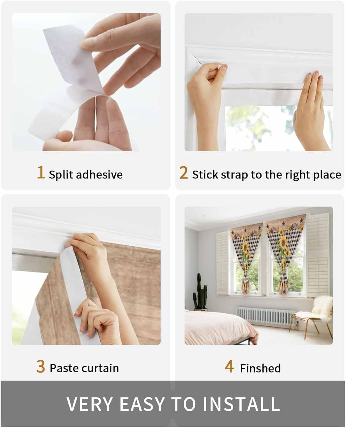 Sunflower Plaid Self Adhesive Portable Curtains for Windows