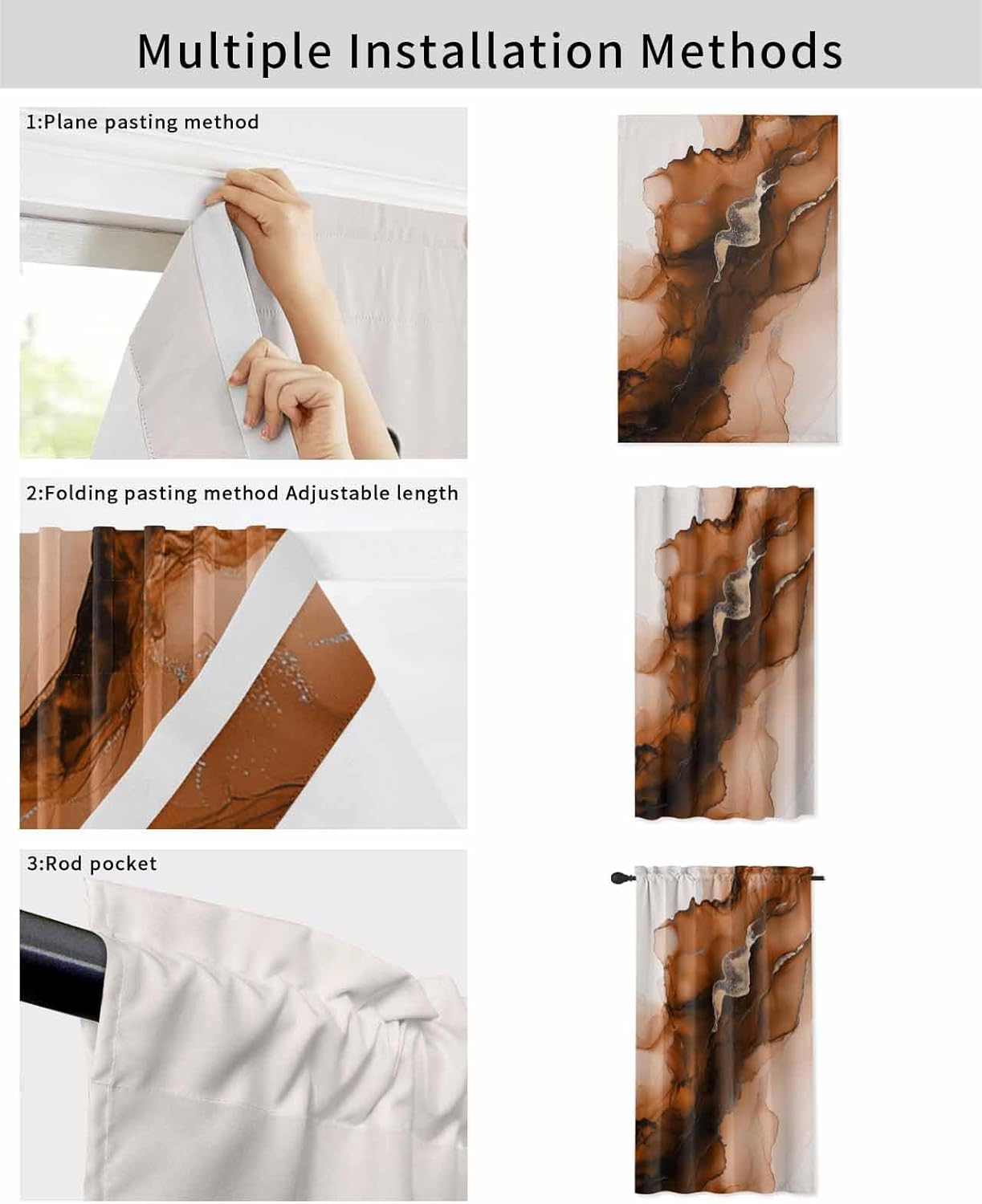 Yomandocix 47x63 Inch Blue Marble Self Adhesive Curtains for Windows