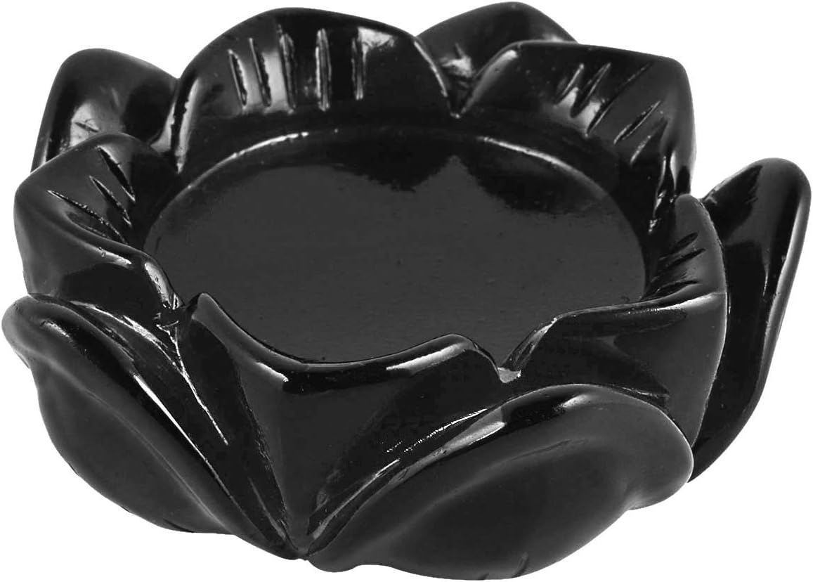 SUNYIK Handcarved Black Obsidian Lotus Flower Sculpture 24 Inch