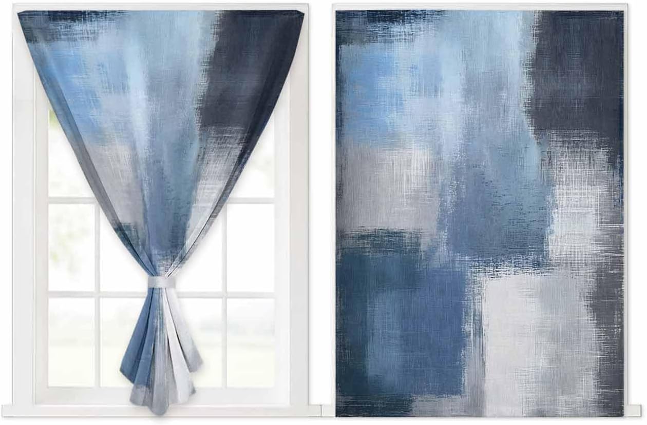Abstract Blue Self Adhesive Portable Curtains for Windows