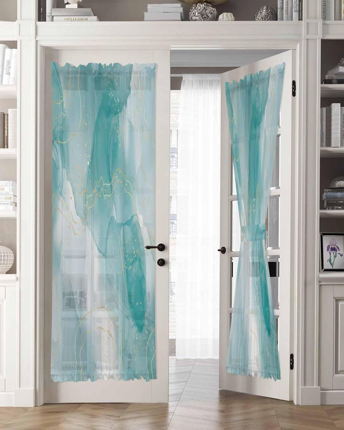 Green Marble French Door Curtain with Tieback