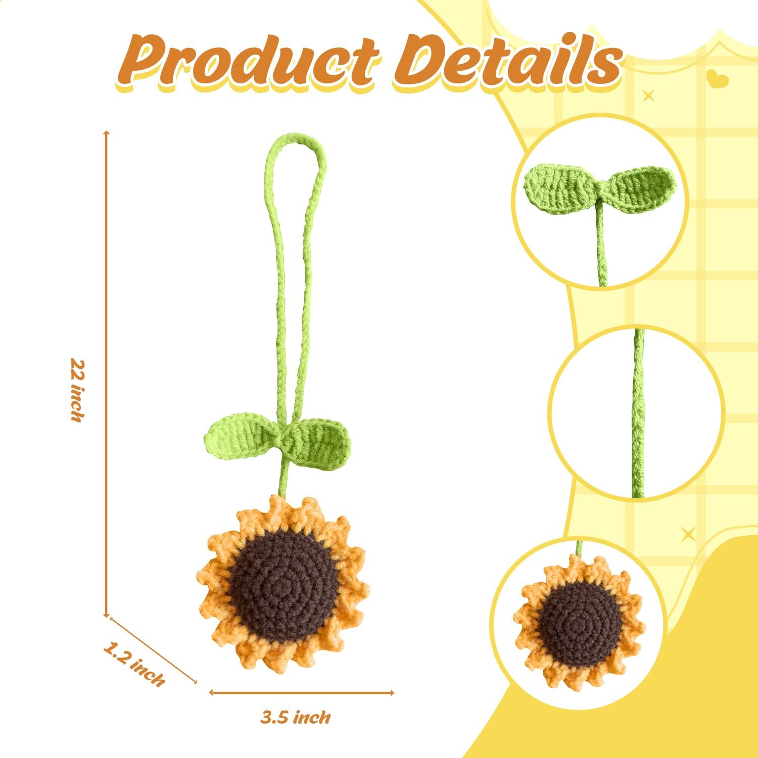 Handmade Crochet Daisy Car Hanging Decor Set