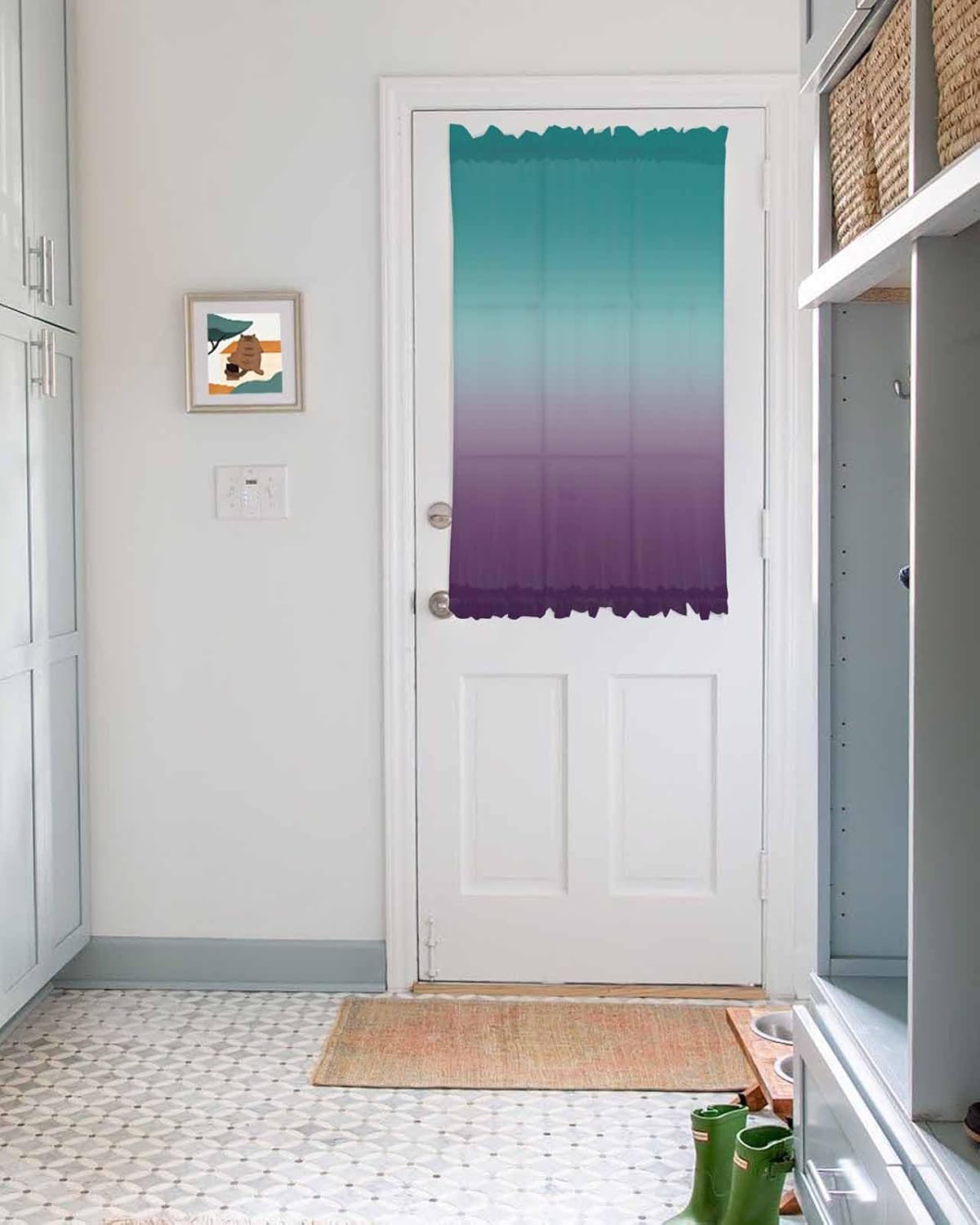 Turquoise Purple Green French Door Curtain with Tieback