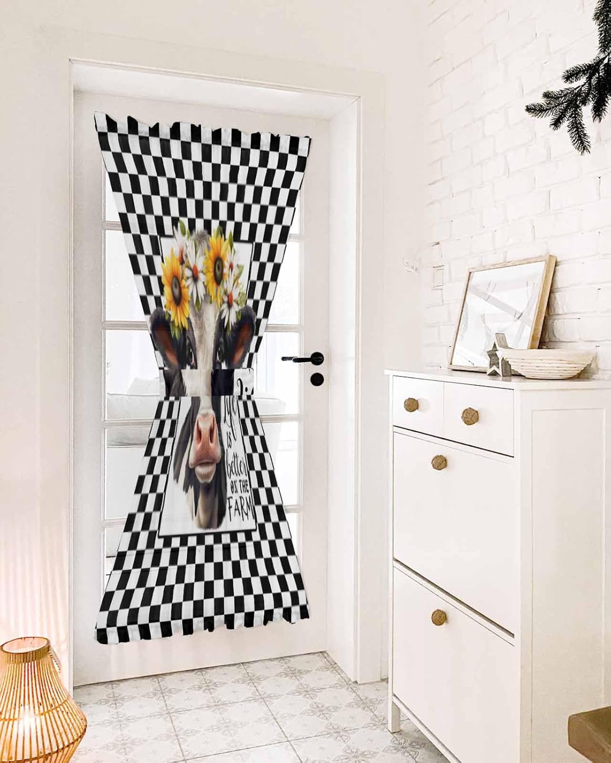 Farm Cow Sunflower Front Door Curtain Panel 54x72 Inches