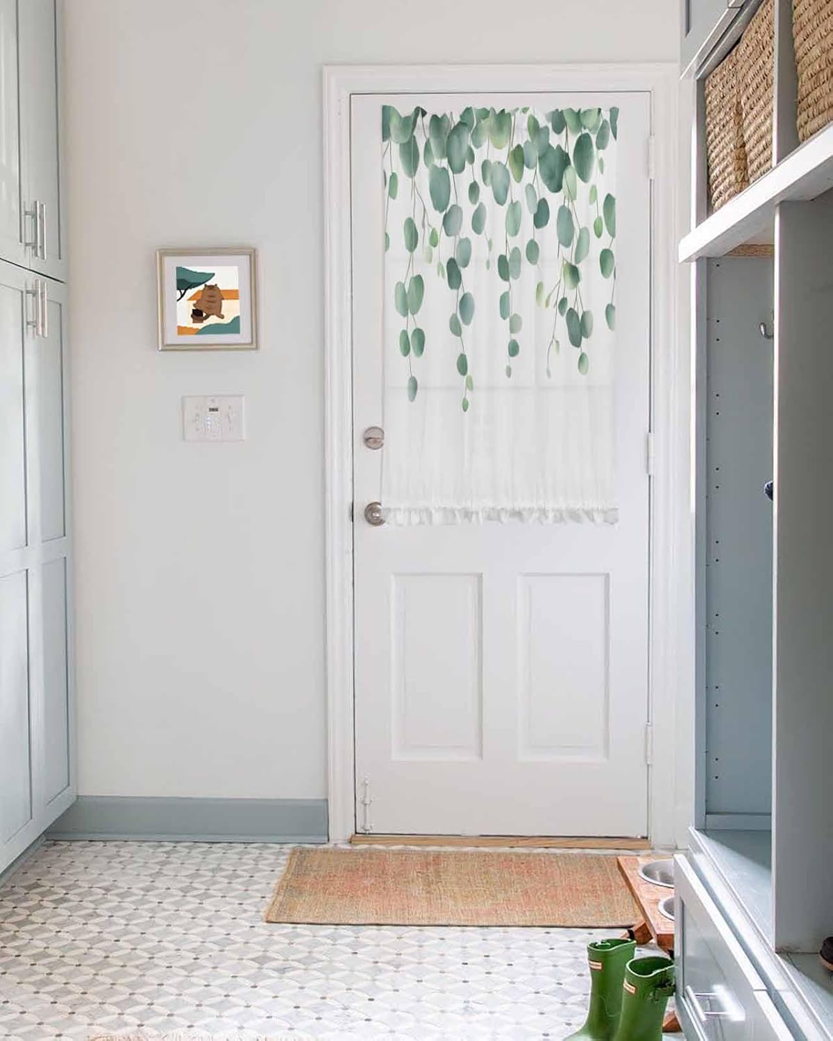 Spring Green Eucalyptus Leaf Door Curtains 54x40 Inch
