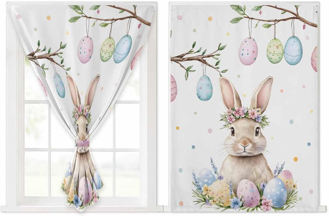 Yomandocix Spring Easter Bunny Self Adhesive Curtains 47x63 Inches