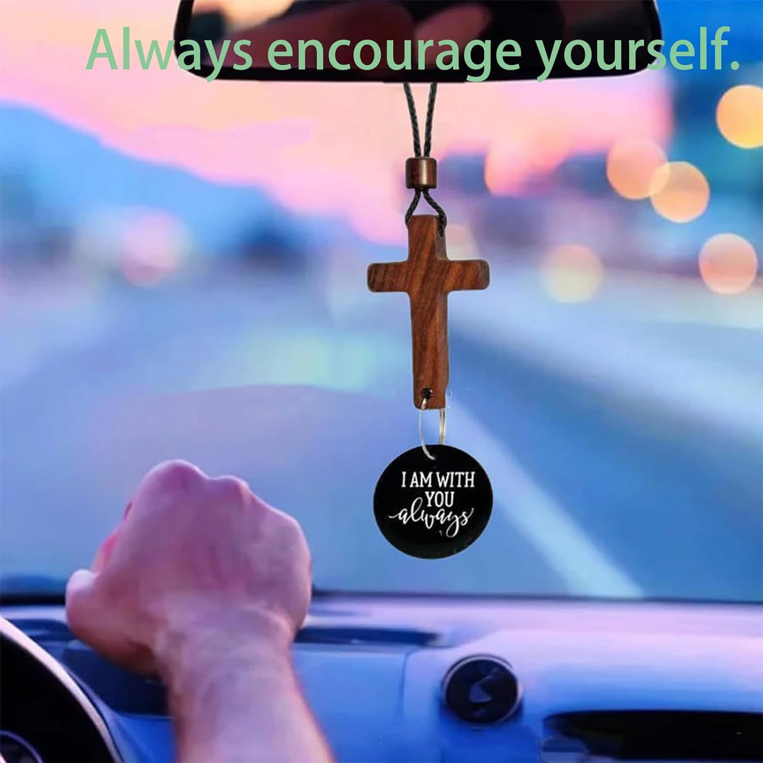 Bible Verse Car Rearview Hanging Cross Ornament - Black