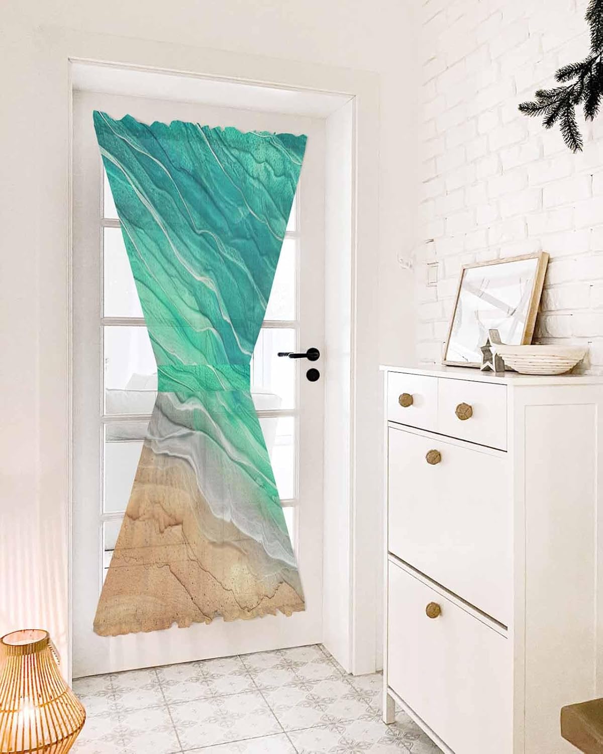 Green Coastal French Door Curtain with Tieback