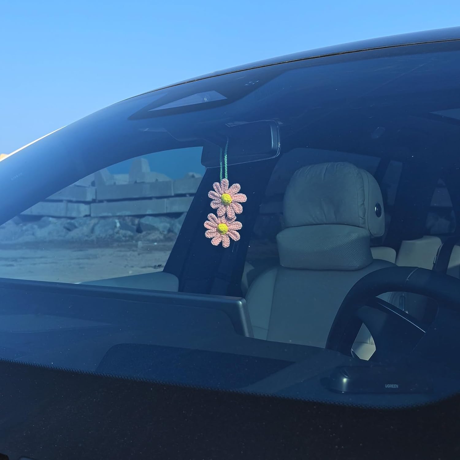 Cute Crochet Daisy Car Hanging Ornament Pink