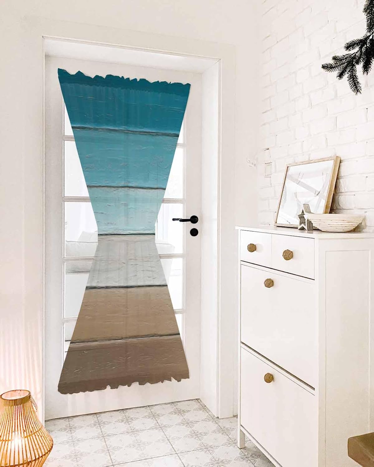 Turquoise Brown French Door Curtain with Rod Pocket