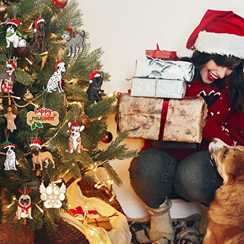 24 Pieces Wooden Dog Ornaments for Christmas Tree Decorations