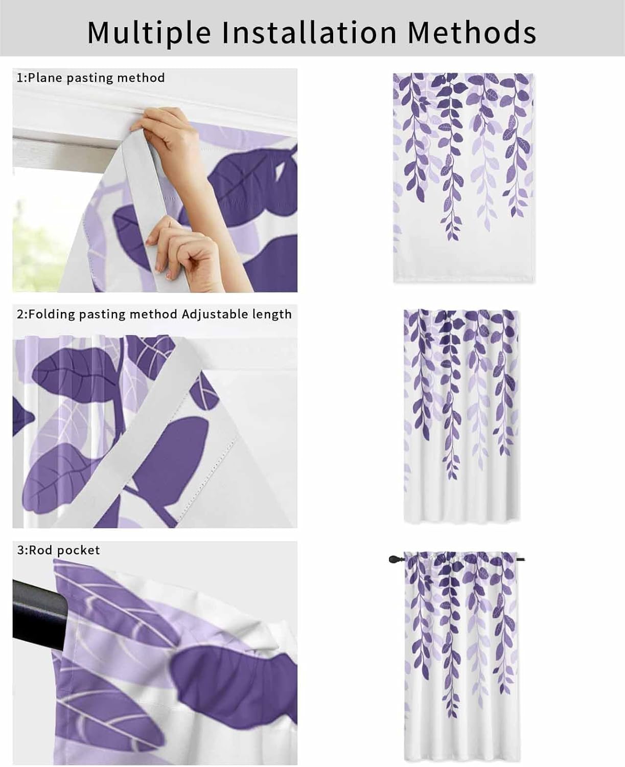 Yomandocix Purple Ombre Self Adhesive Blackout Curtains 35x48 Inches