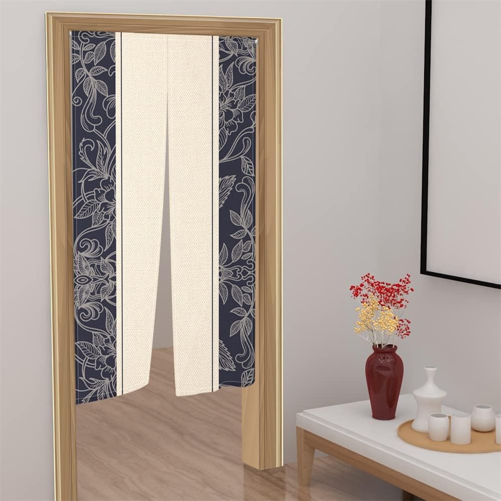 ChloropLastid Black Flowers Japanese Noren Curtain Panel 335x59 Inch