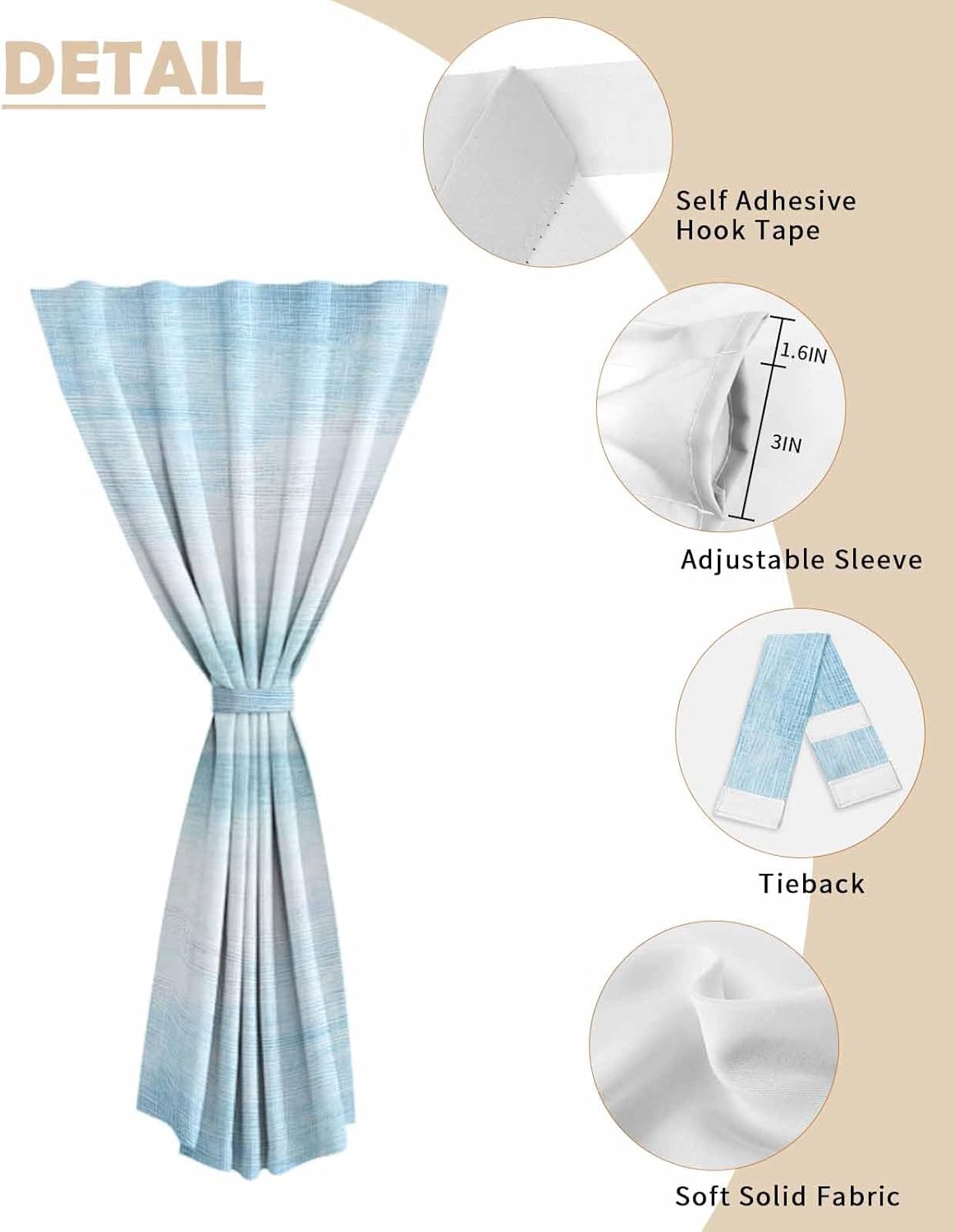 Gradient Aqua Blue Self Adhesive Curtains for Windows