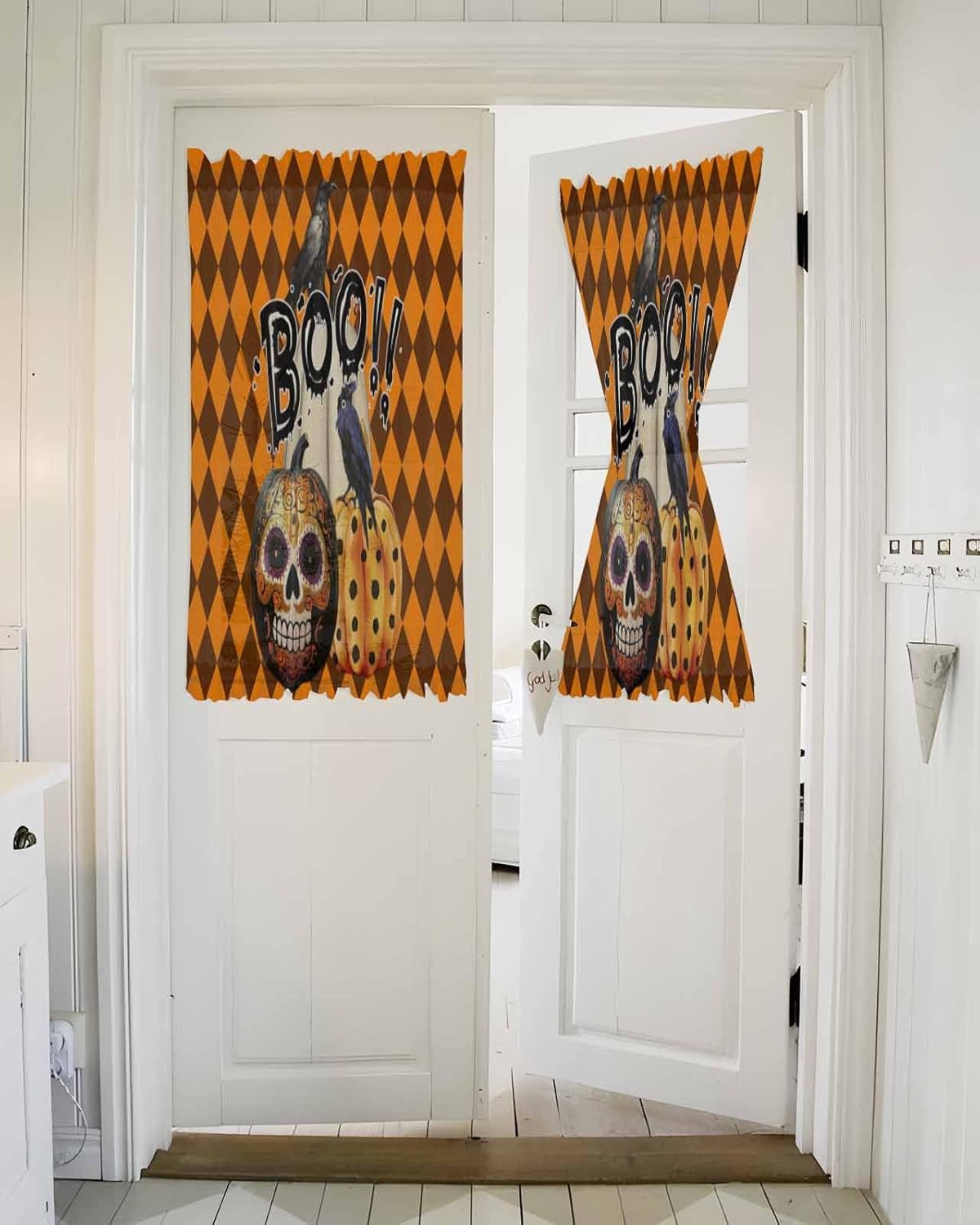 Halloween French Door Curtain 54x40 Sheer with Tieback