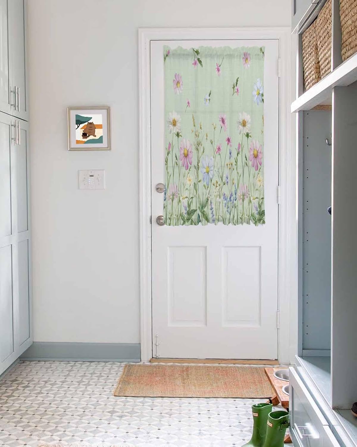 Flower Green French Door Curtain with Tieback