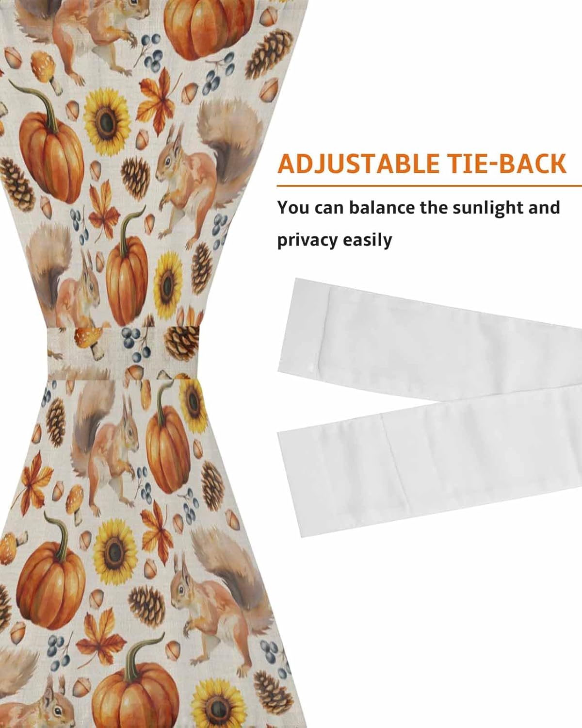 Thanksgiving Fall French Door Curtain with Pumpkins and Sunflowers