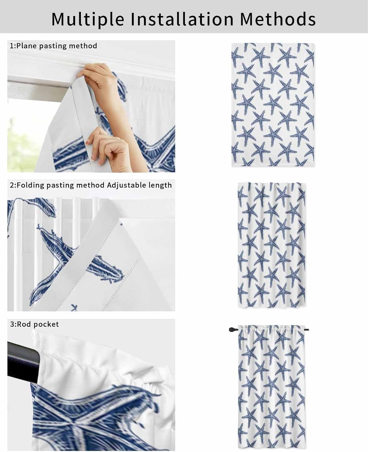 Navy Blue Starlight Self Adhesive Blackout Curtains for Windows