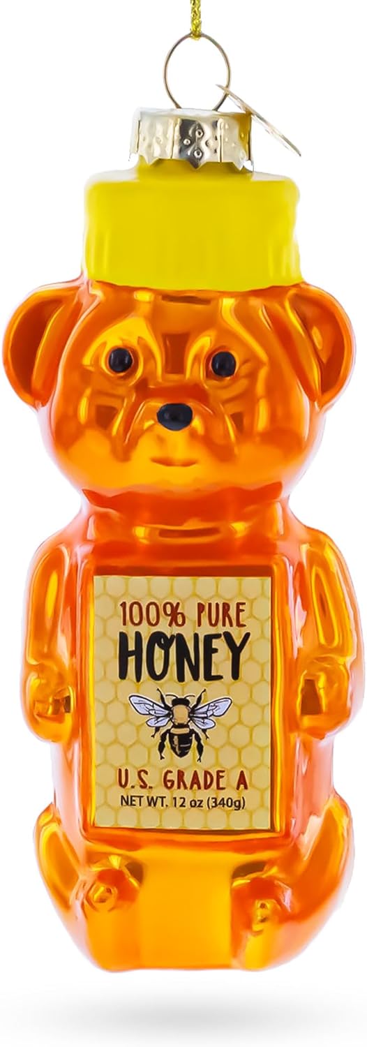 Honey Bear Bottle Blown Glass Christmas Ornament 1