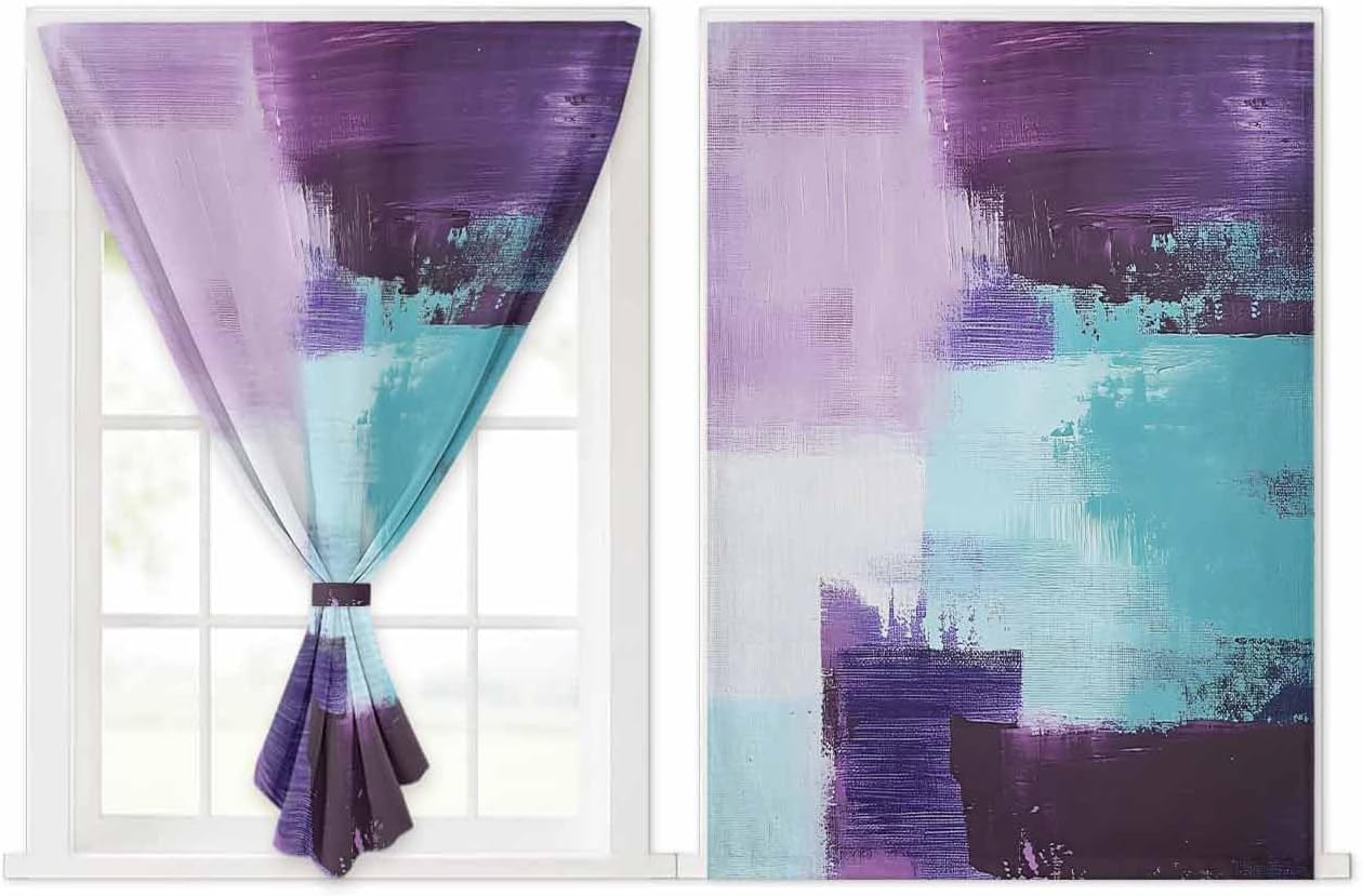 Purple Turquoise Self Adhesive Blackout Curtains 52x84