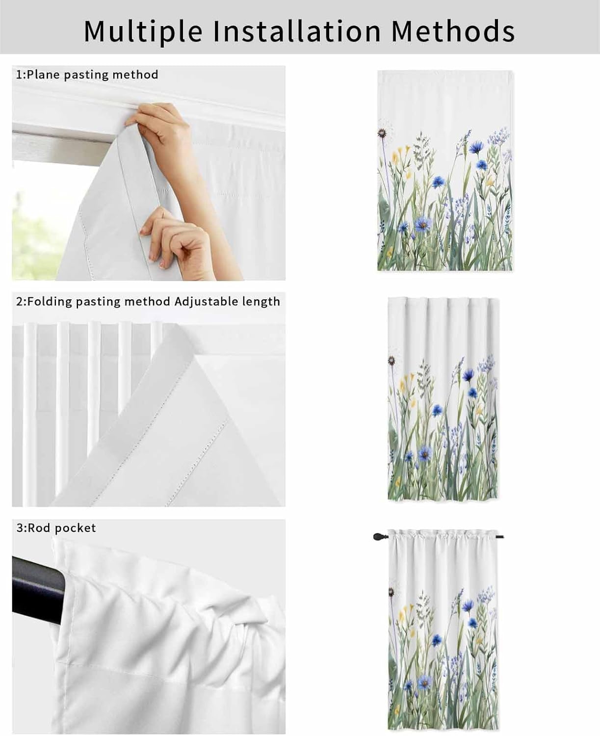 Yomandocix Botanical Flower Self Adhesive Curtains 35x54 Inches
