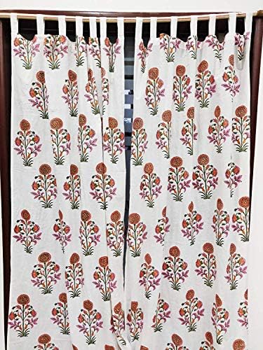 Block Print Floral Fabric Curtain Set of 2