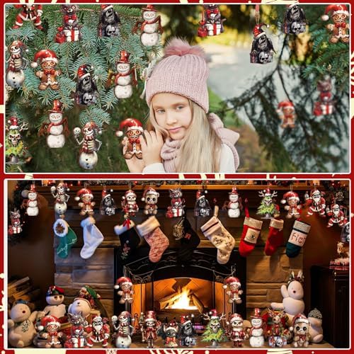 Soaoo 36 Pcs Horror Wooden Hanging Decoration Set