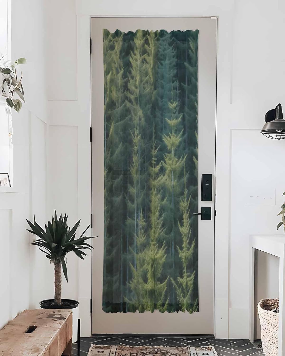 Green Pine Trees French Door Curtain
