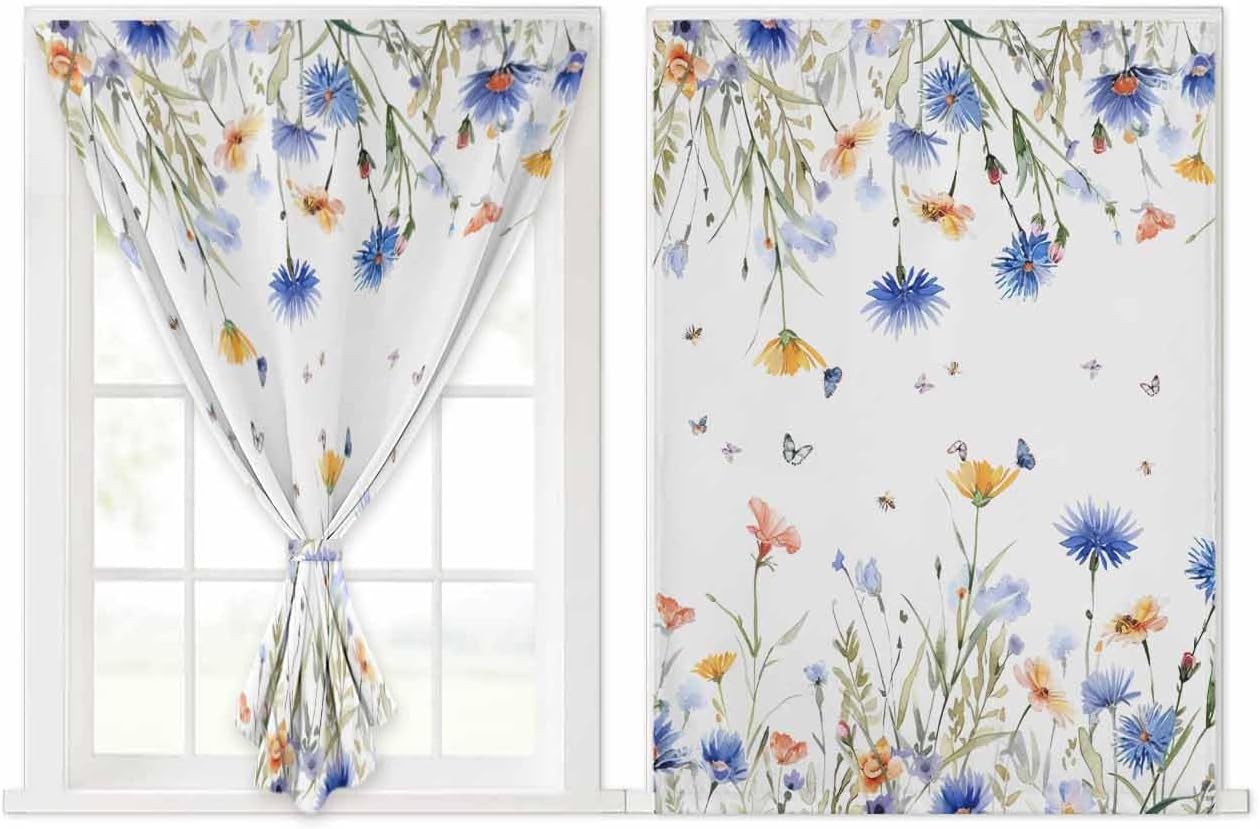 Spring Floral Self Adhesive Portable Curtains for Windows
