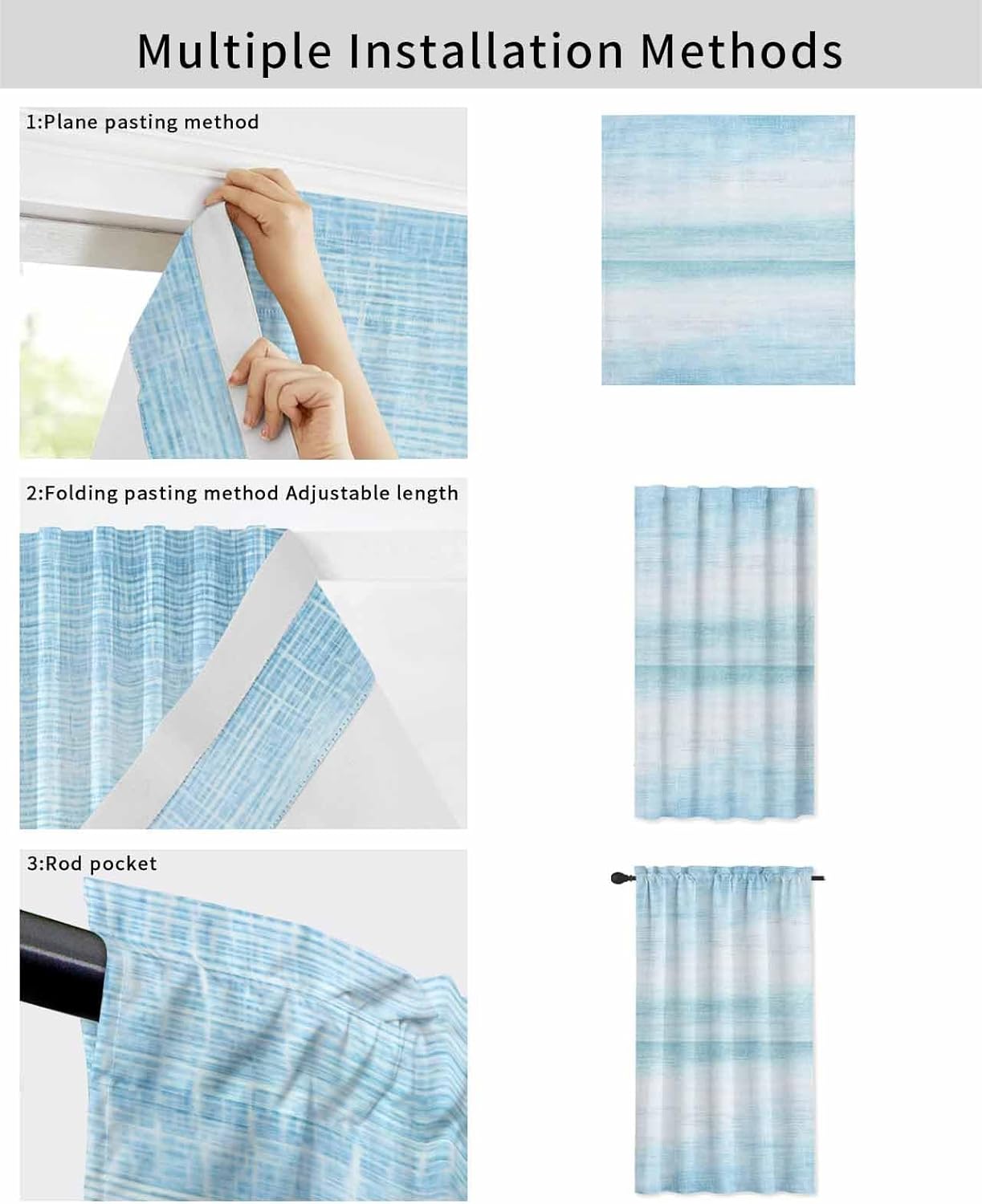 Gradient Aqua Blue Self Adhesive Curtains for Windows