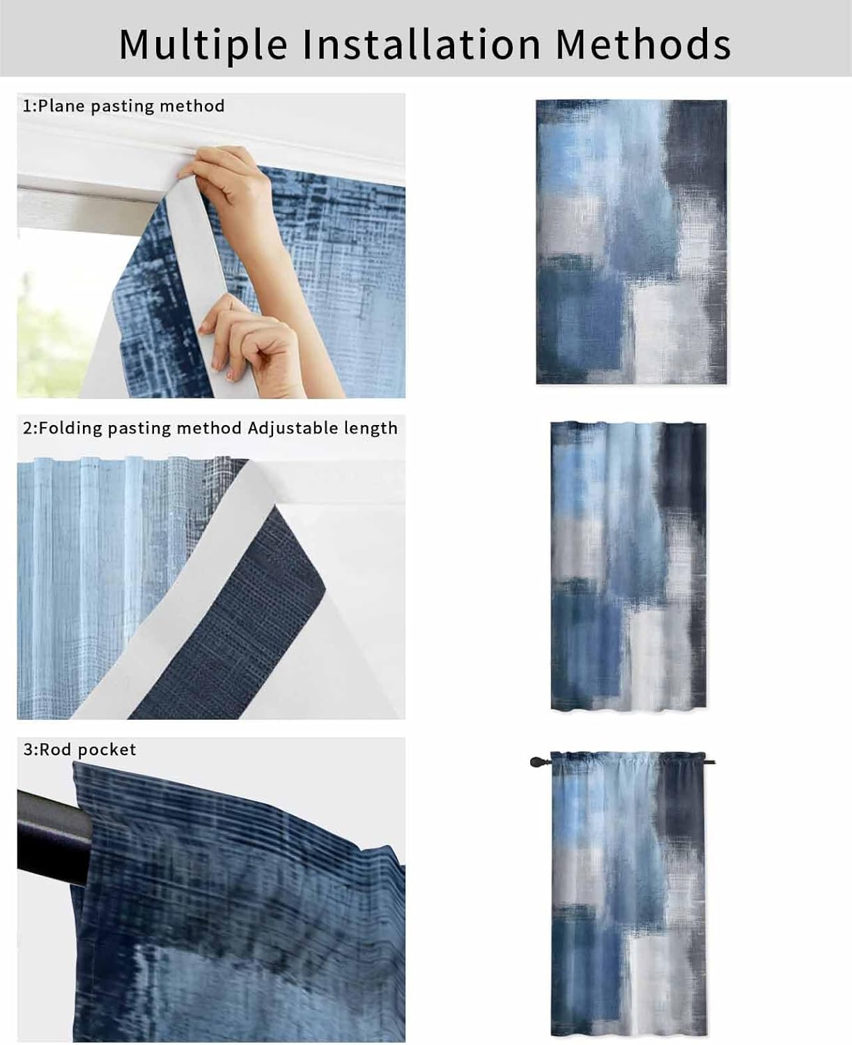 Abstract Blue Self Adhesive Portable Curtains for Windows