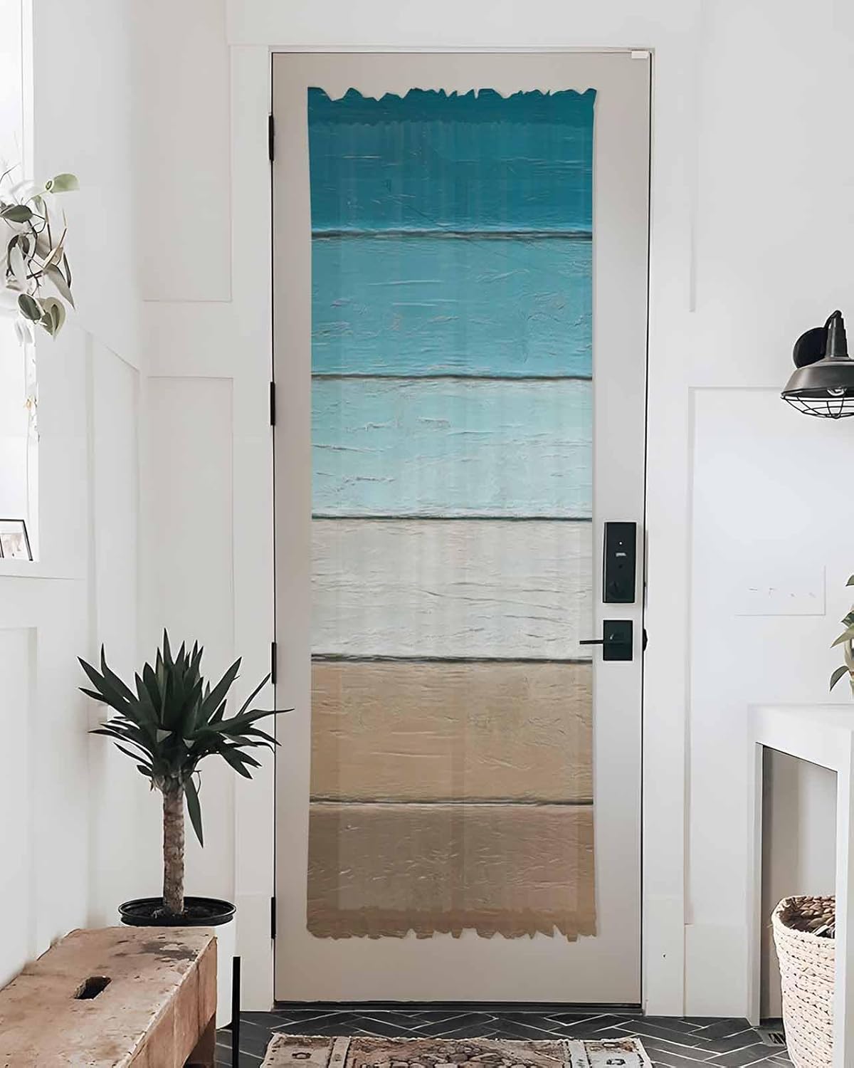 Turquoise Brown French Door Curtain with Rod Pocket