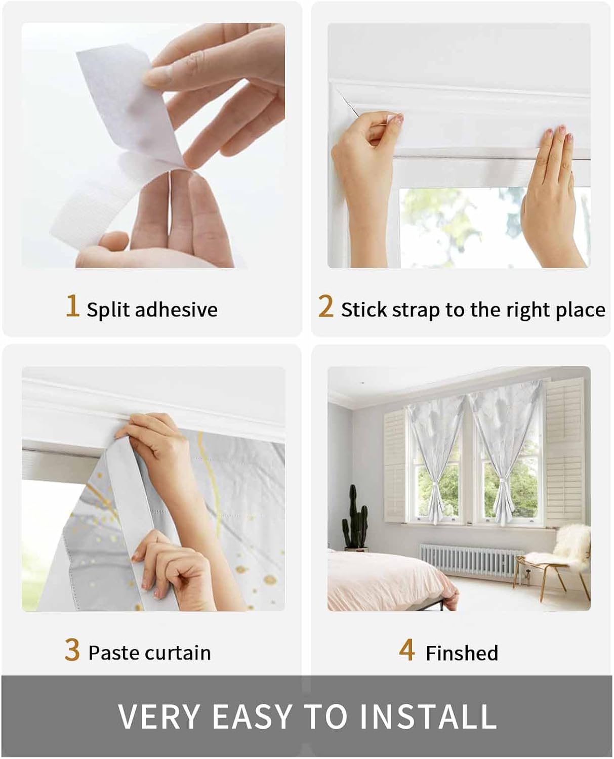 Grey Ombre Marble Self Adhesive Portable Curtains for Windows