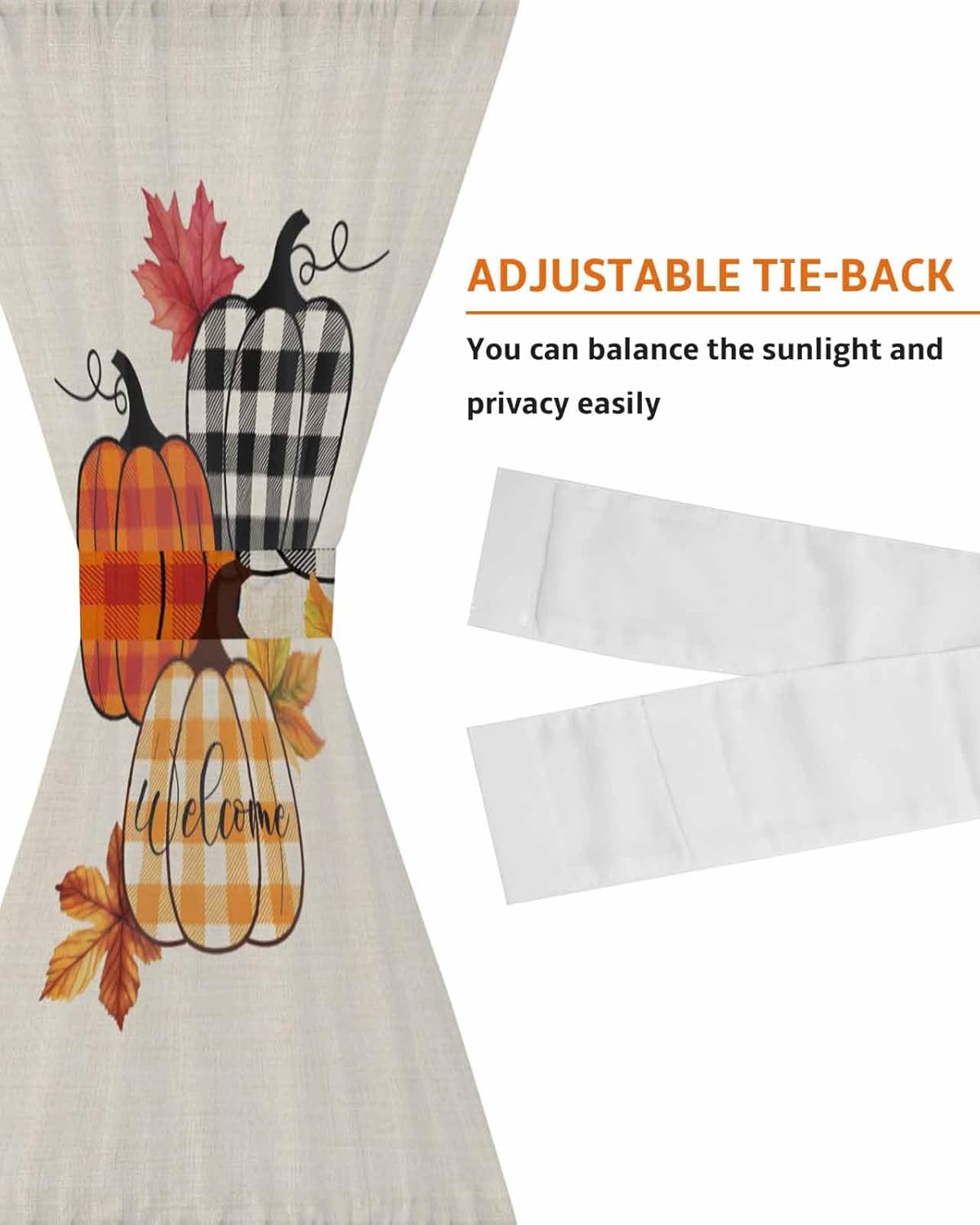 Orange Pumpkins French Door Curtain with Plaid Design