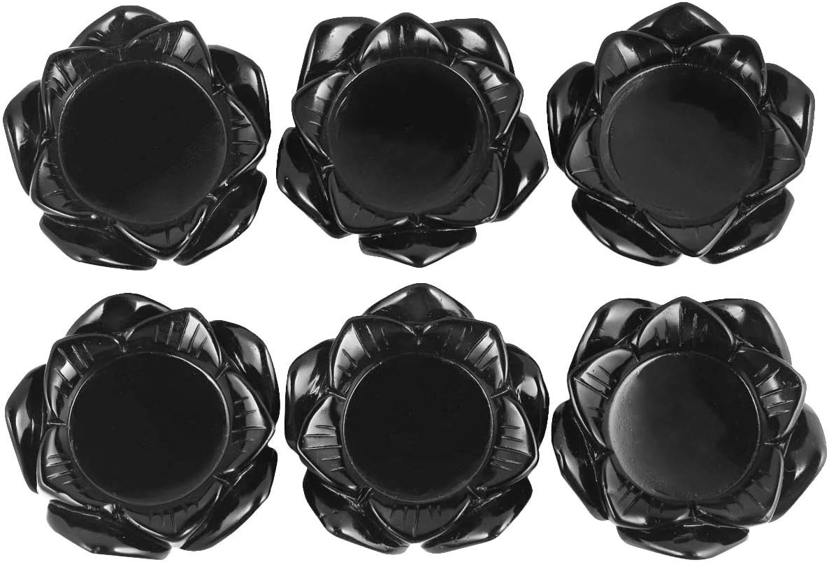 SUNYIK Handcarved Black Obsidian Lotus Flower Sculpture 24 Inch