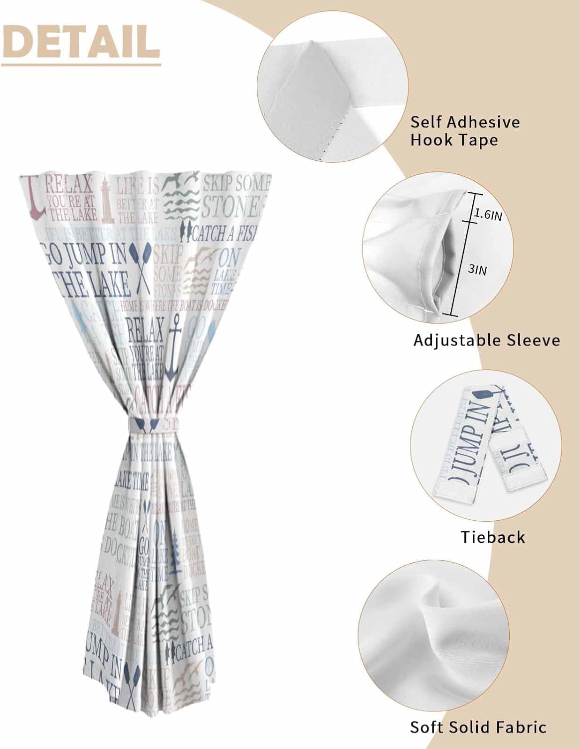 Coastal Nautical Self Adhesive Blackout Curtains 59x84 Inches