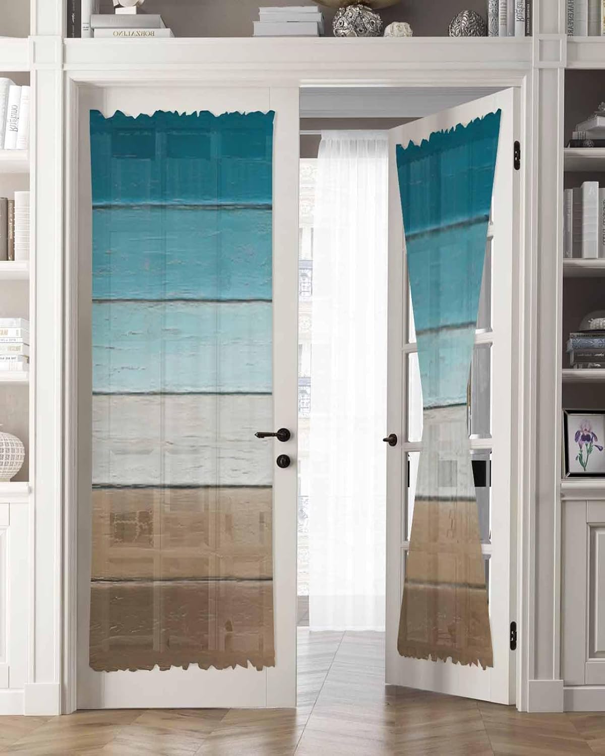 Turquoise Brown French Door Curtain with Rod Pocket