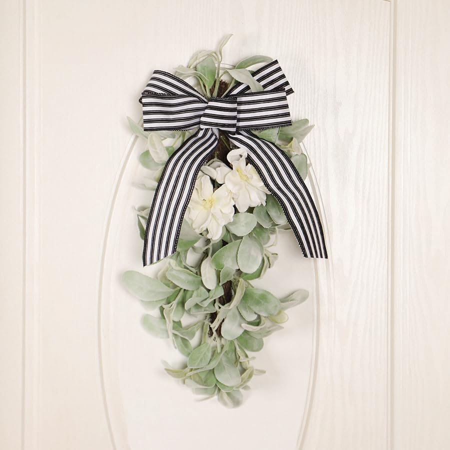 Artificial Eucalyptus Teardrop Wreath with Ribbon