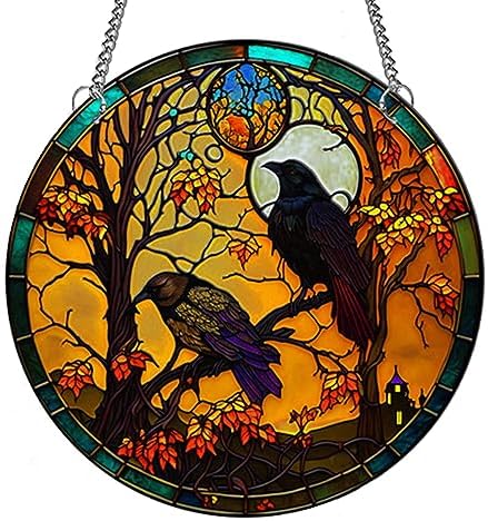 MATIHAY Crows Stained Acrylic Window Hanging Decor