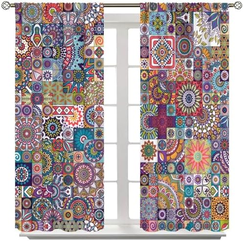 Focusbrite Boho Floral Blackout Curtains Set 2 Panels 42x45 Inches