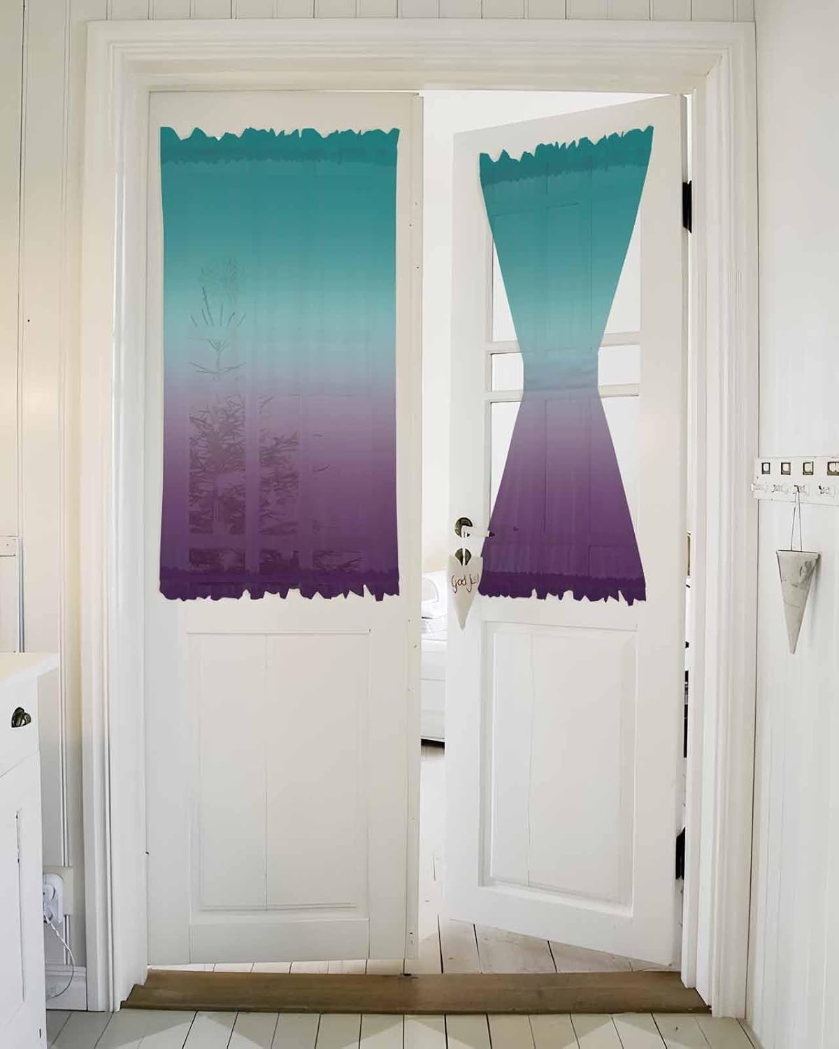 Turquoise Purple Green French Door Curtain with Tieback