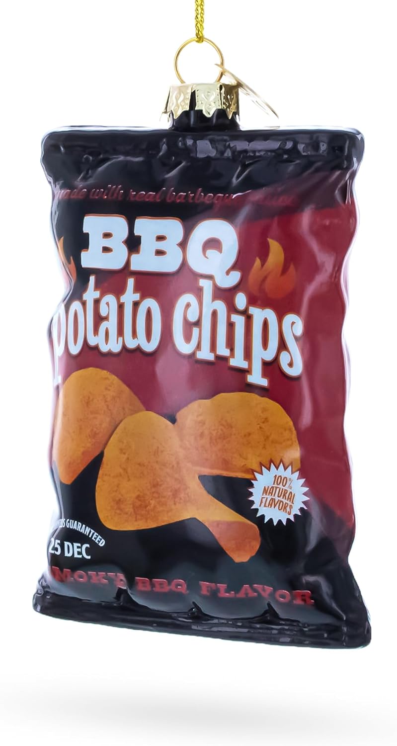 BBQ Potato Chips Bag Blown Glass Christmas Ornament 1
