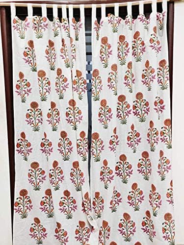 Block Print Floral Fabric Curtain Set of 2
