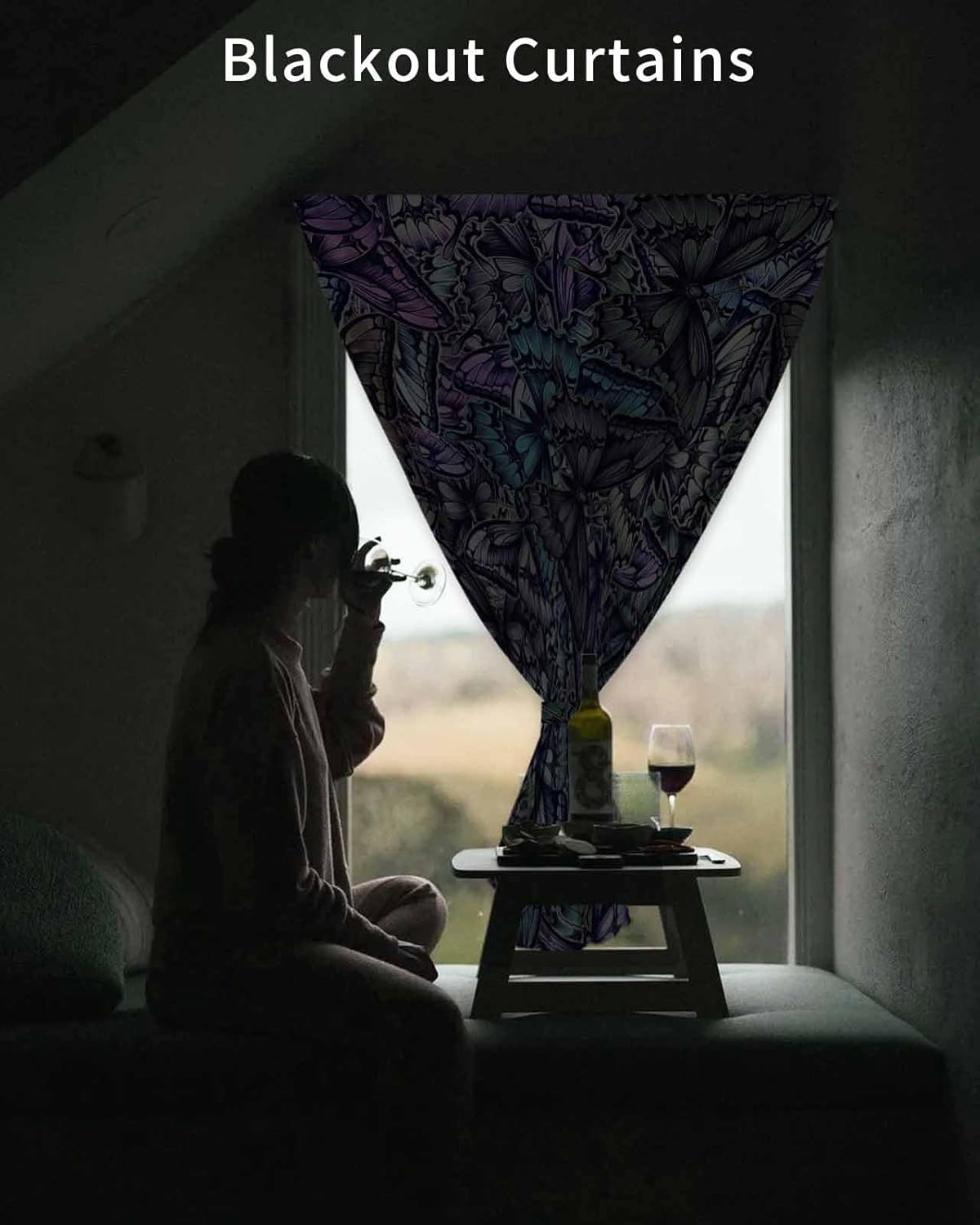 Purple Blue Teal Butterfly Self Adhesive Curtains for Windows