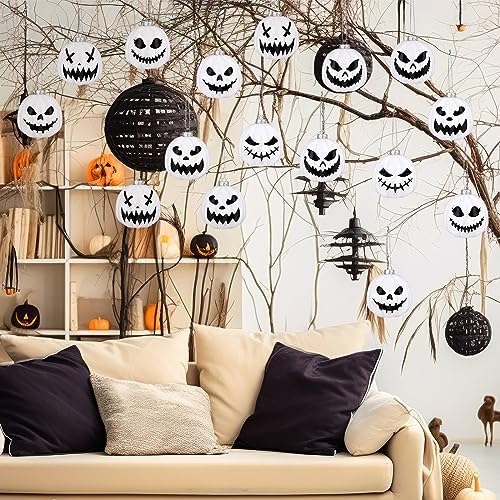 Liliful 12 Pcs Black and White Pumpkin Hanging Ornaments