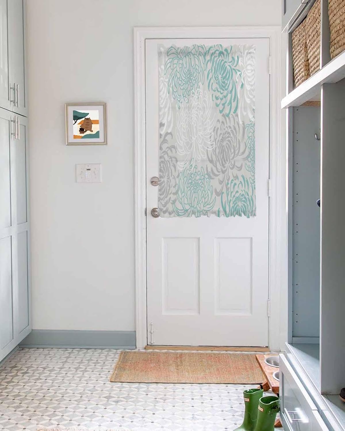 Yomandocix Aqua White French Door Curtain