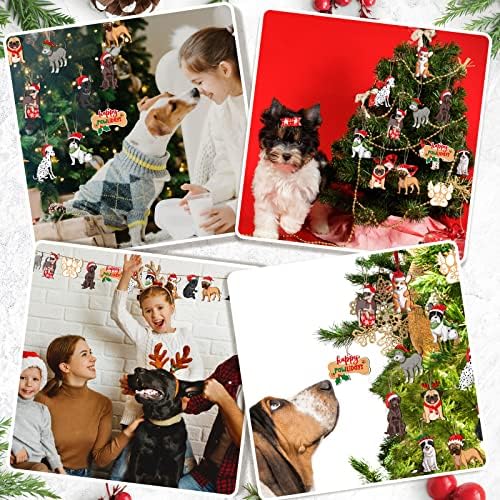 24 Pieces Wooden Dog Ornaments for Christmas Tree Decorations