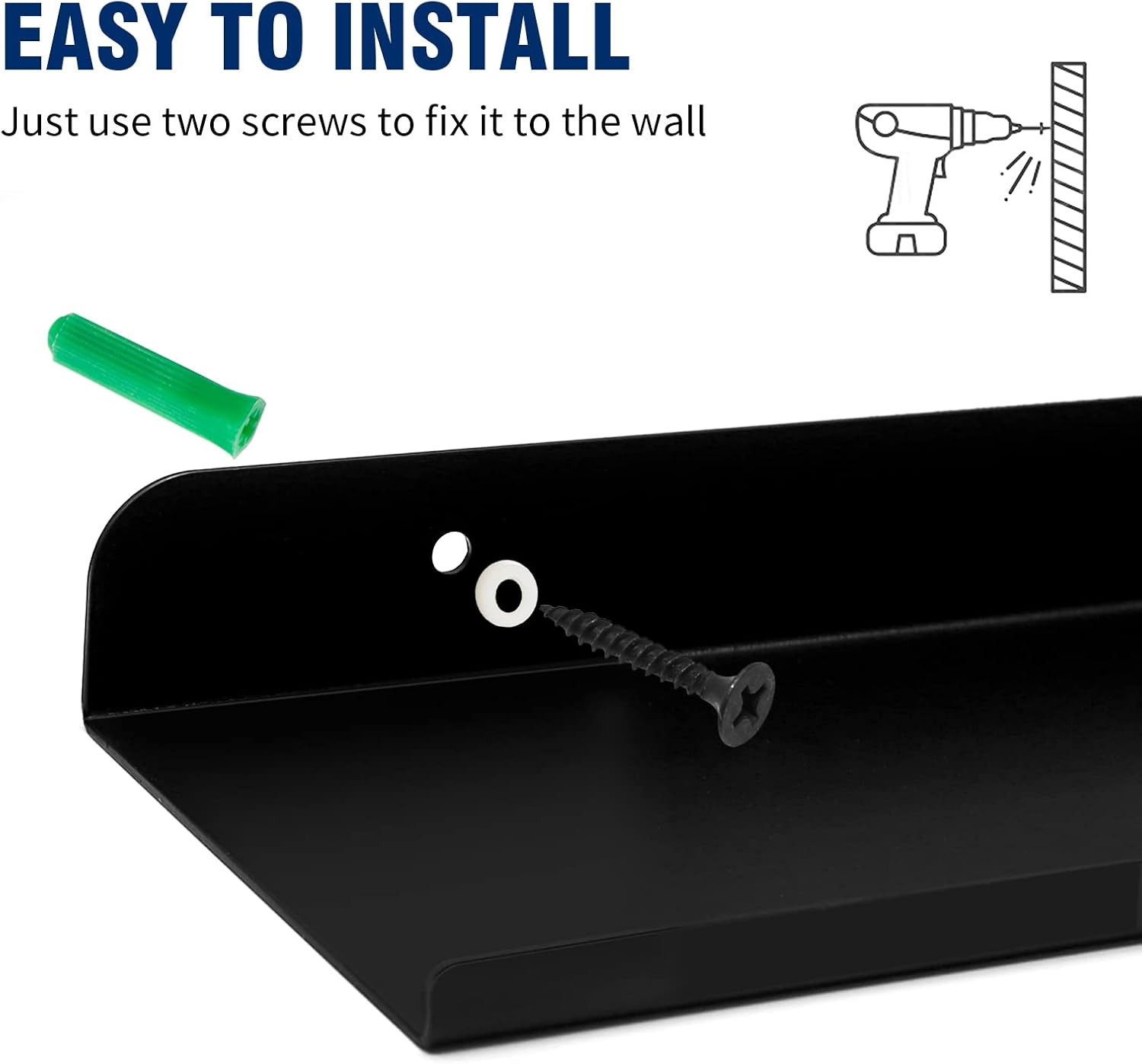 Matte Black Floating Wall Shelf 2 Pack