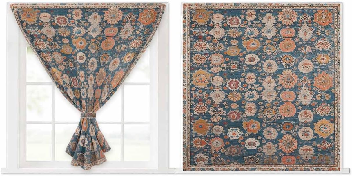 Blue Flower Print Self Adhesive Blackout Curtains for Windows