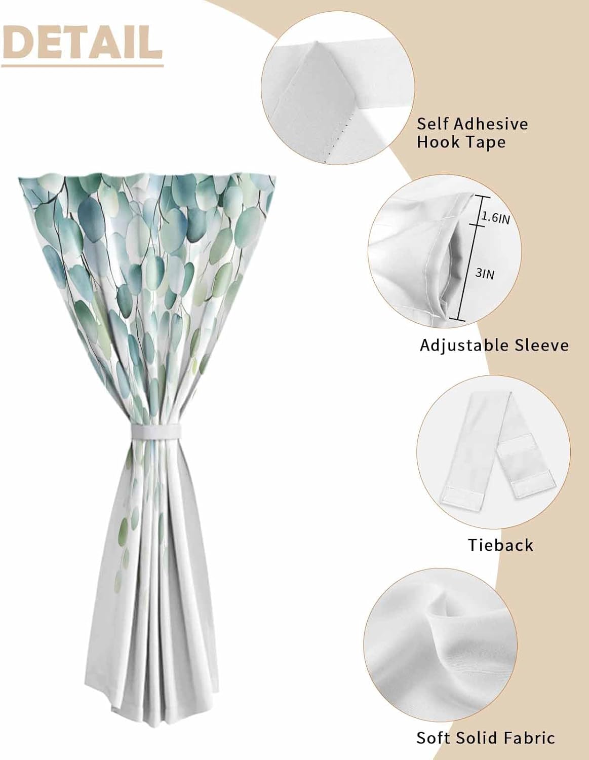 Sage Green Eucalyptus Self Adhesive Blackout Curtain 59x72